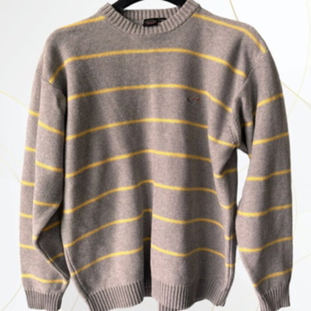 Vintage Paul & Shark Yachting Men’s Striped Sweater Grey/Yellow